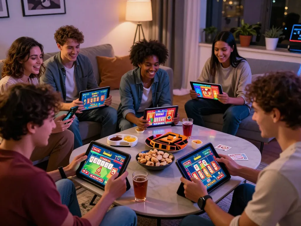 Play and tải sunwin in a cheerful gaming setup with friends enjoying their time.