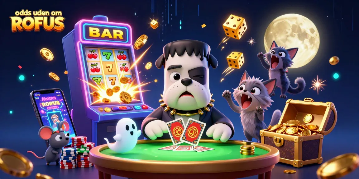 Engage with odds uden om ROFUS at a vibrant casino scene featuring unique characters and dynamic game elements.