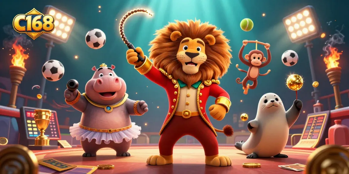 C168 and vibrant characters creating a dynamic casino atmosphere filled with excitement and sports elements.