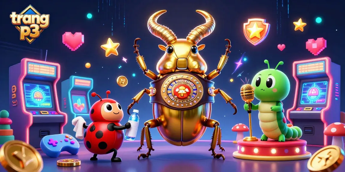 Engage with the thrilling trang p3 scene featuring a golden stag beetle boxer, ladybug corner-man, and gaming elements abound.