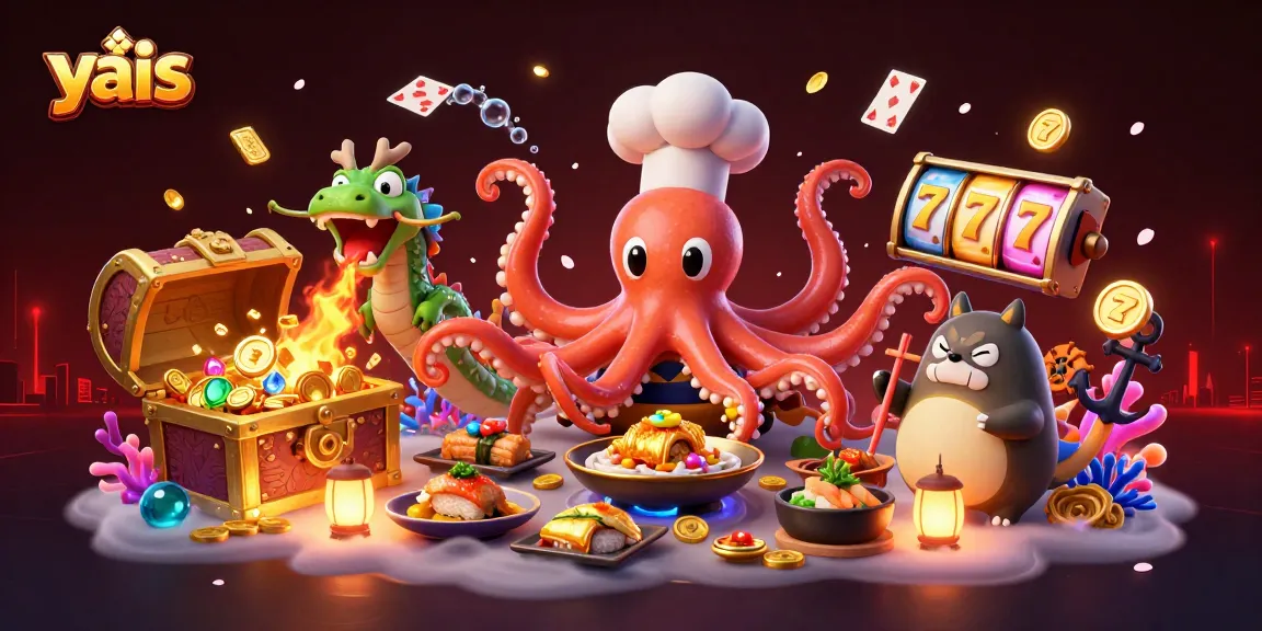 Engage with the vibrant gaming scene at yais featuring cartoon characters and colorful slot reels.