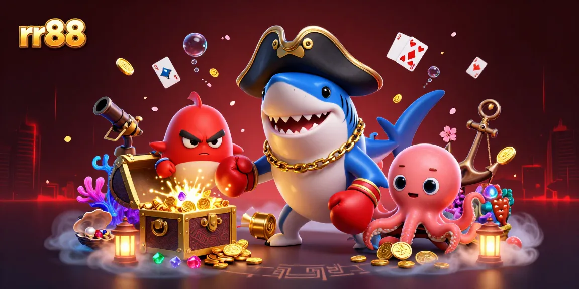 Join the adventure in rr88's thrilling underwater casino with cartoon characters and floating treasures!