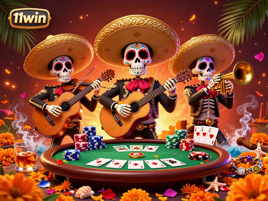 Experience thrilling gaming at 11win with a colorful mariachi band scene showcasing poker and excitement.
