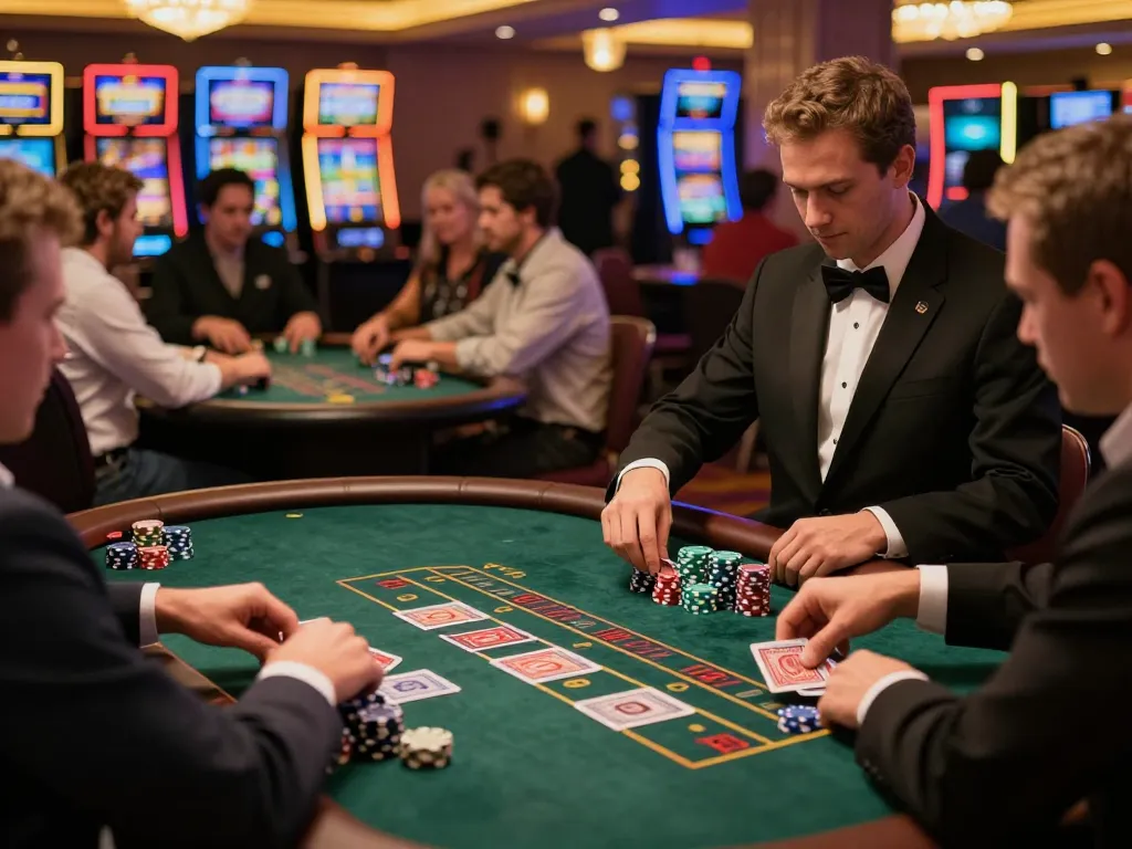 Players strategizing their bets at a vibrant blackjack table showcasing XX88's thrilling gameplay