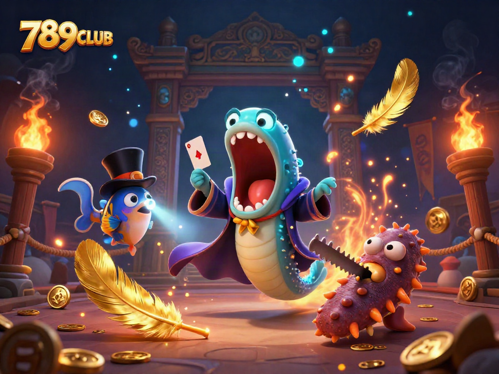 Experience thrilling gameplay at 789CLUB with exciting card tricks in a vibrant casino scene.