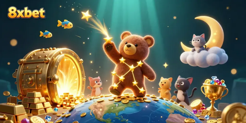 Experience thrilling wins at 8xbet as the constellation bear scoops up coins from the Earth.