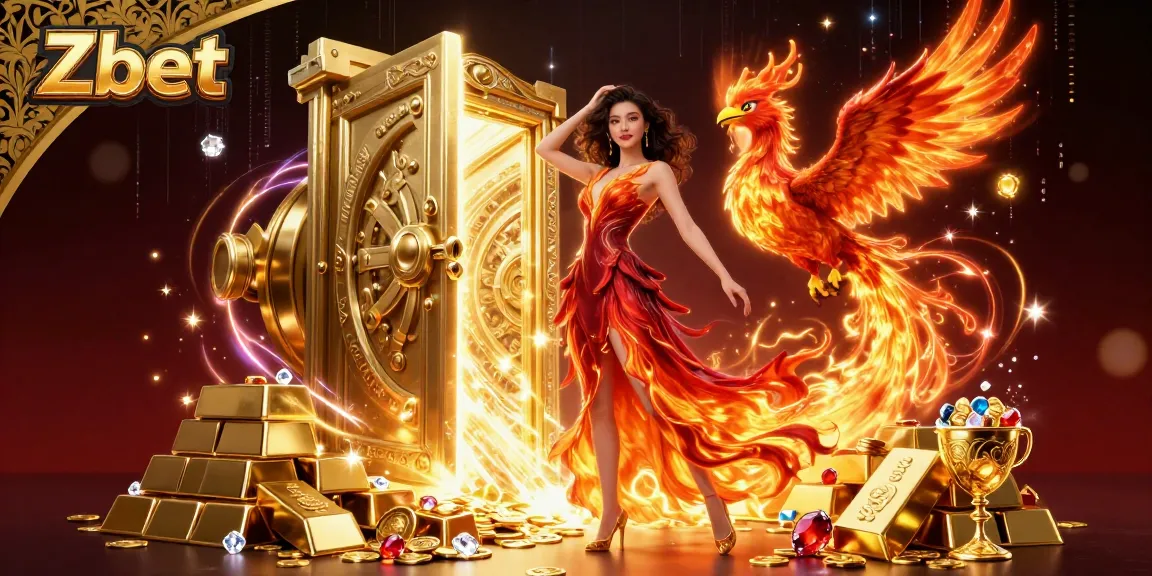 Zbet offers immersive gambling experiences with a vibrant illustration showcasing energy and riches in the casino.