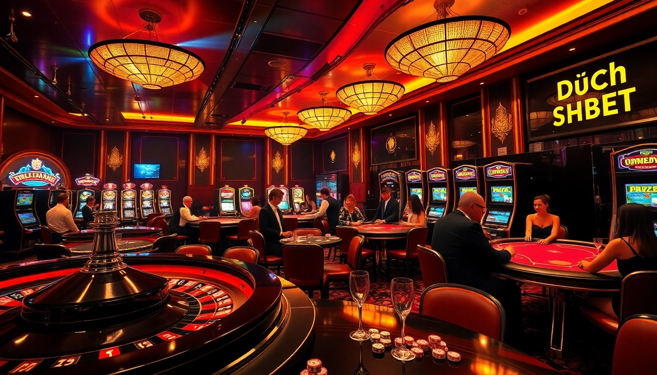 Exciting gambling experience at SHBET with casino tables and spinning roulette wheel