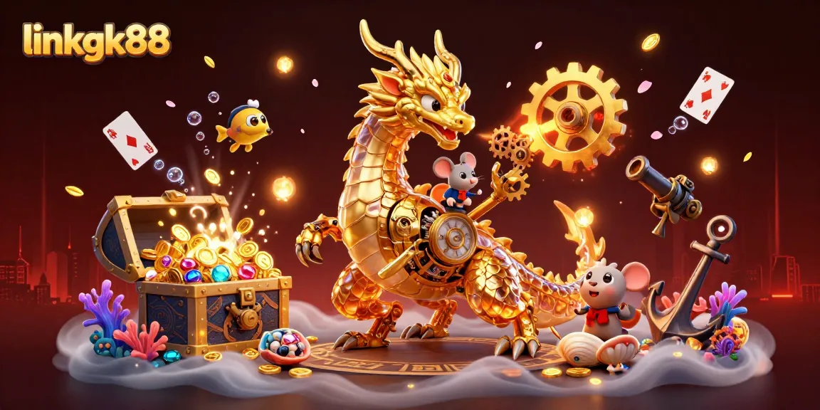 Experience thrilling gaming action with linkgk88's stunning dragon and treasure illustration.