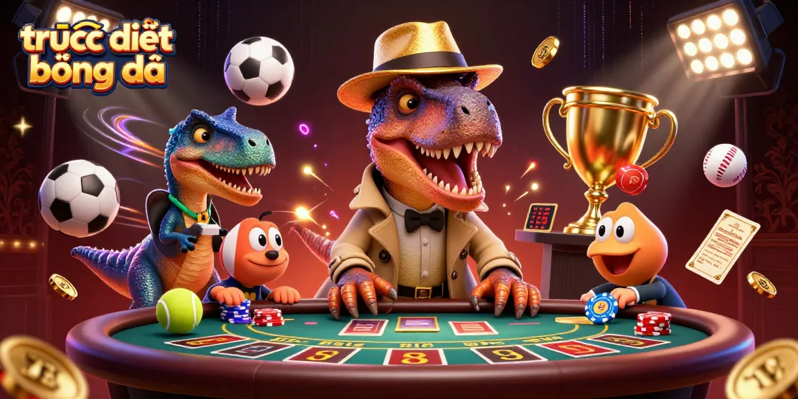 Experience trực tiếp bóng đá with a dynamic scene of cartoon dinosaurs at a blackjack table.