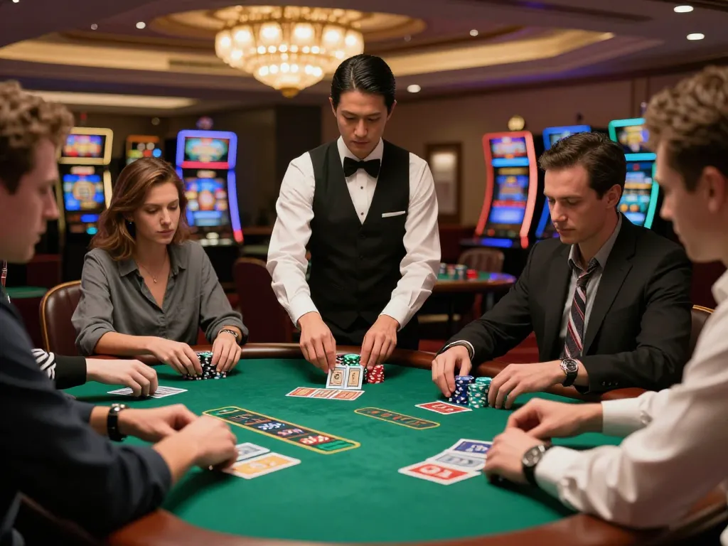 Players strategizing at the blackjack table at https://go8.onl/ casino, showcasing vibrant gaming action.