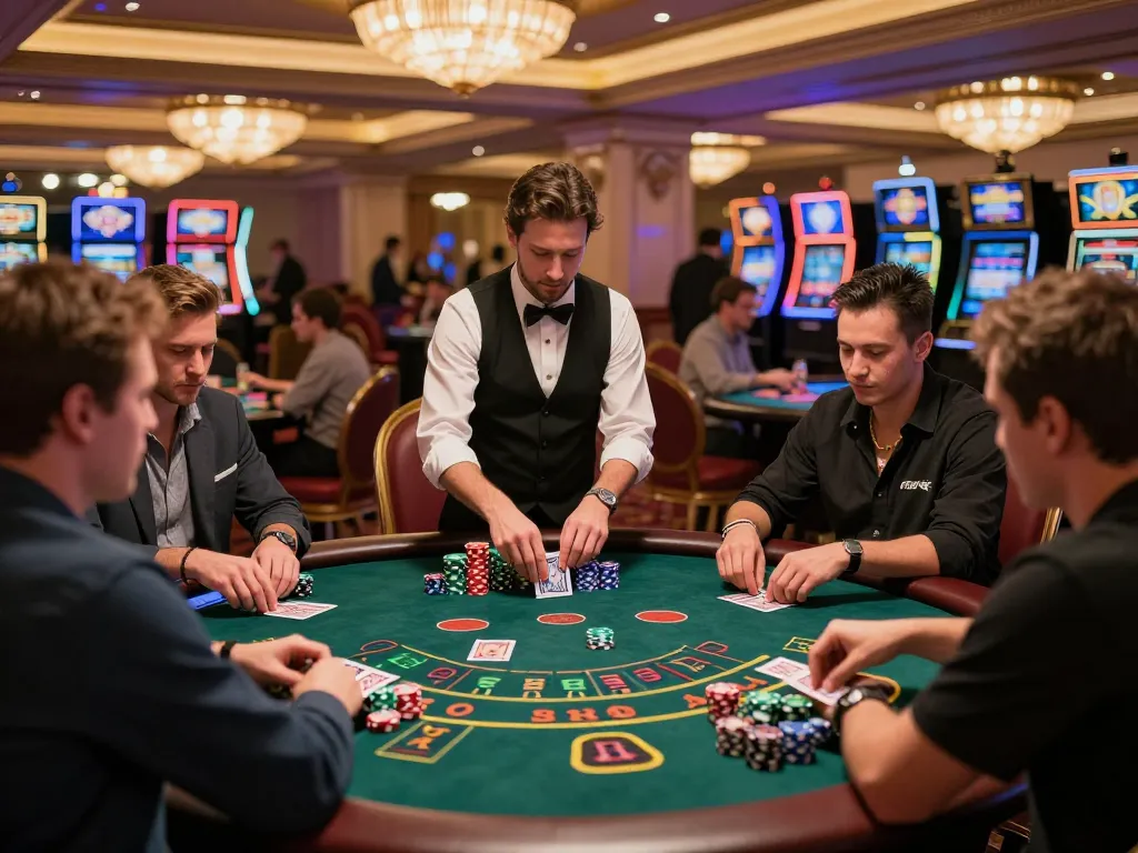Thrilling blackjack game at a casino with players focused on winning strategies, featuring gk888 action.