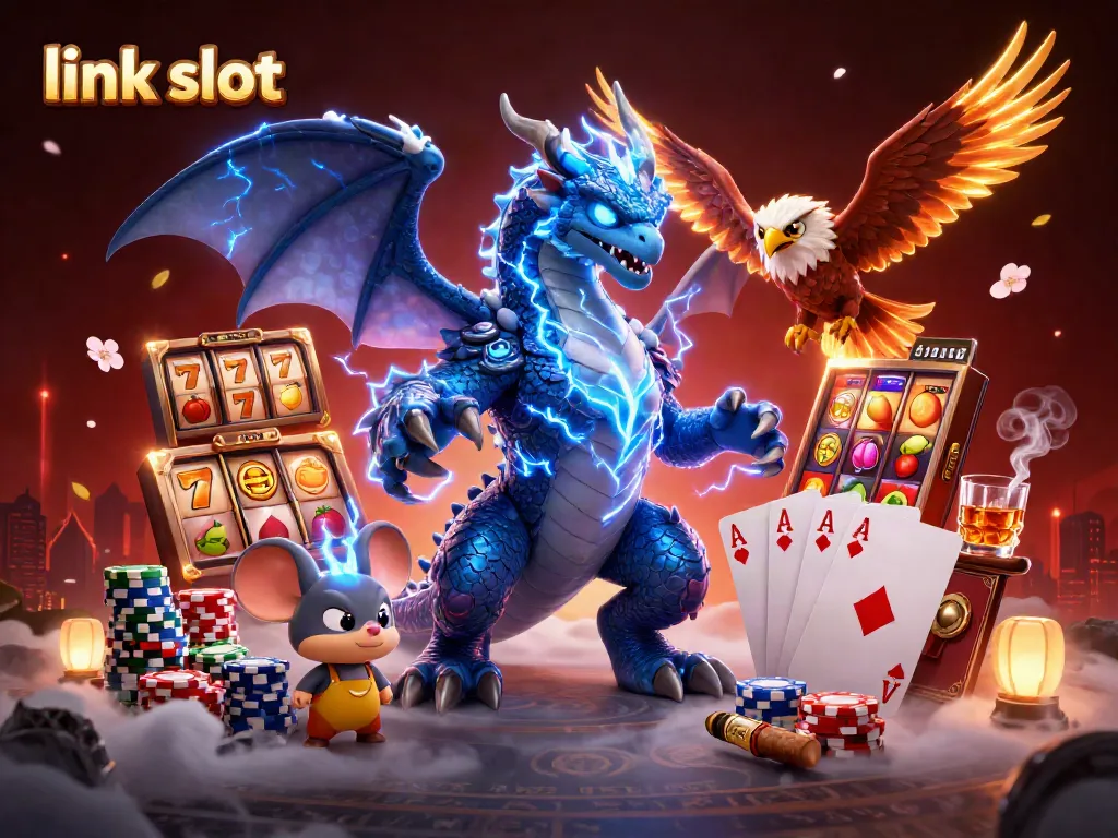 Experience the thrill with link slot in this vibrant 3D illustration featuring dynamic characters and elements.