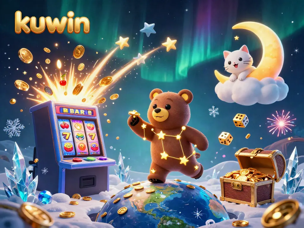 Experience the excitement of kuwin casino with vibrant 3D characters and mega jackpot elements exploding around them.