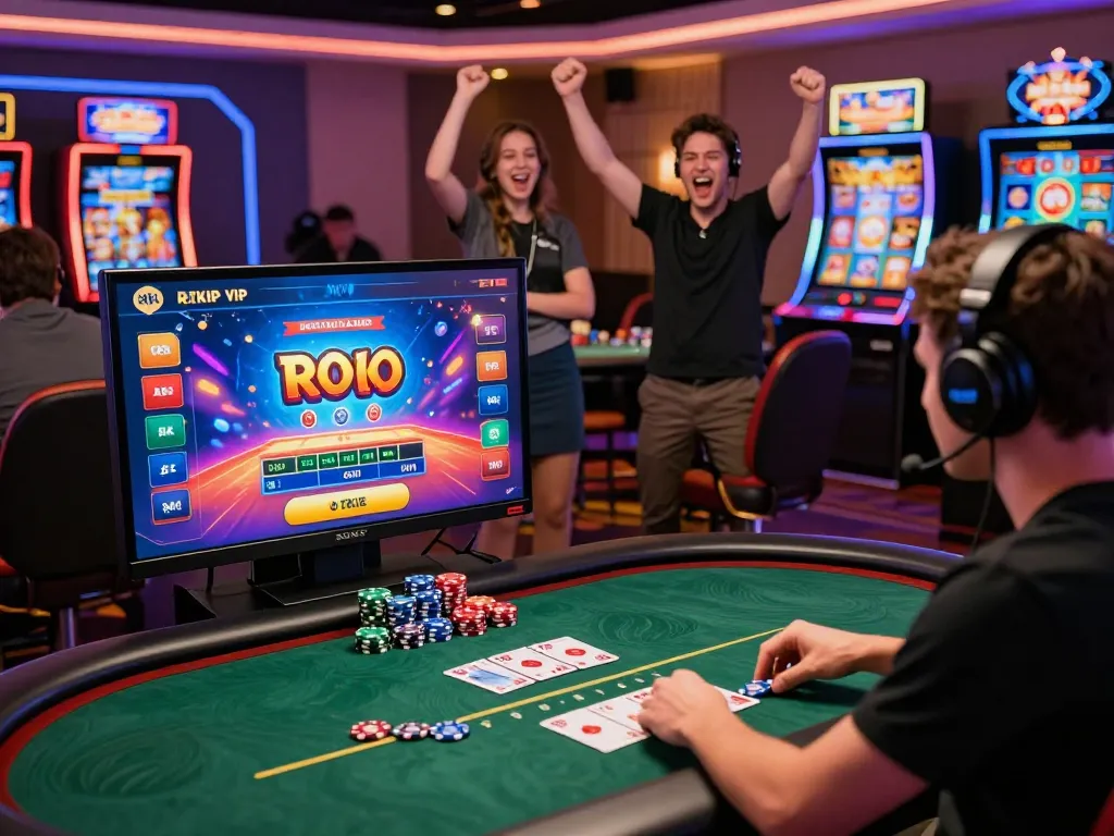 Intense gaming moment at rik vip online casino with vibrant graphics and player excitement.