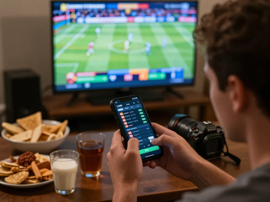 FIVE88 user engaged in live sports betting on smartphone, showcasing vibrant odds and excitement.