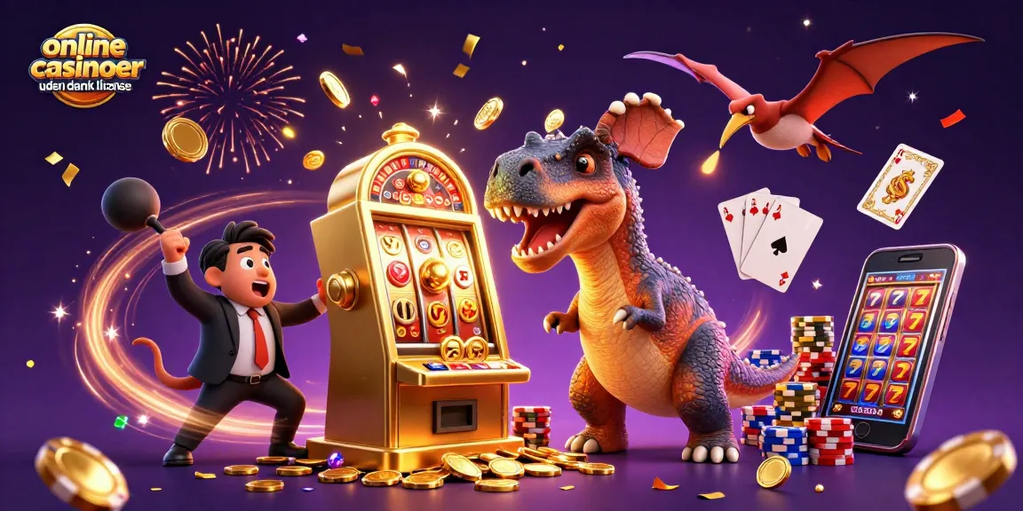 Engaging scene depicting online casinoer uden dansk licens with vibrant characters celebrating jackpot wins.