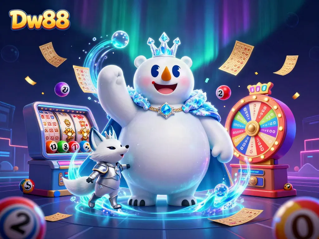 Engage in exciting slot games at Dw88 with vibrant casino elements and captivating characters.
