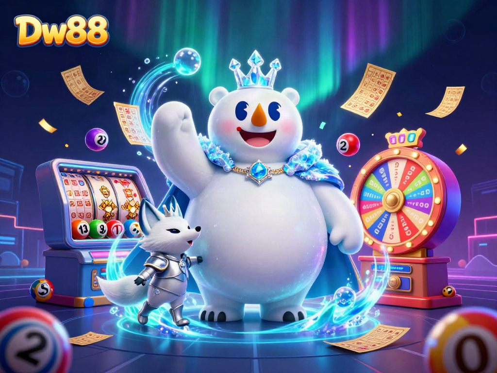 Engage in exciting slot games at Dw88 with vibrant casino elements and captivating characters.