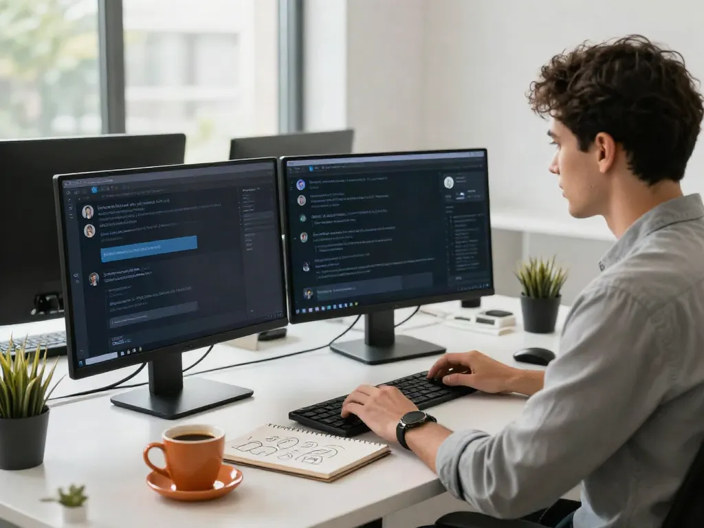 User enjoying unfiltered AI chat in a modern tech workspace.