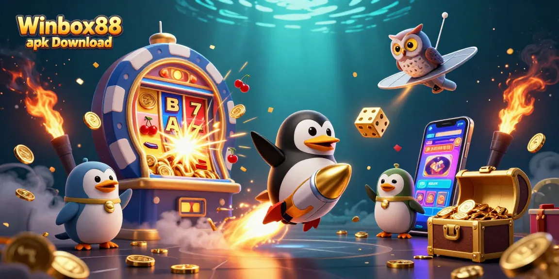 Winbox88 apk download offers a vibrant 3D casino experience with golden coins and exciting game elements.