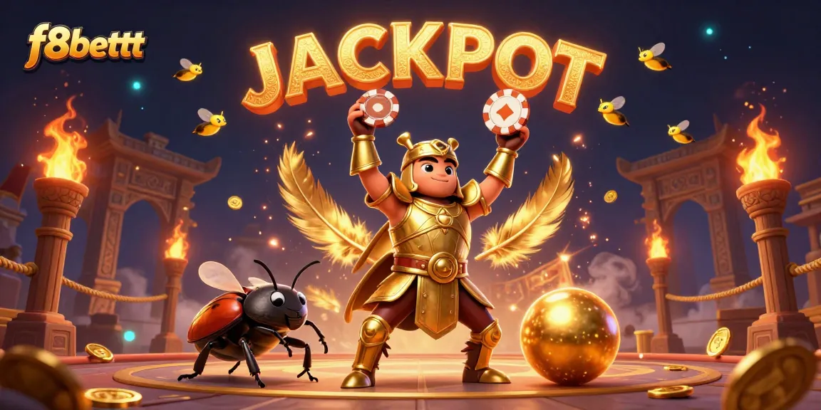 Experience the excitement of f8bettt with a 3D gladiator beetle championing the jackpot in a vibrant casino arena.