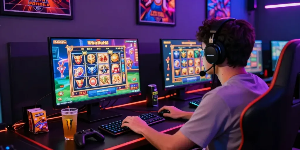 Engaging scene of online gaming showcasing rokok88 slot login excitement with colorful graphics and vibrant atmosphere.