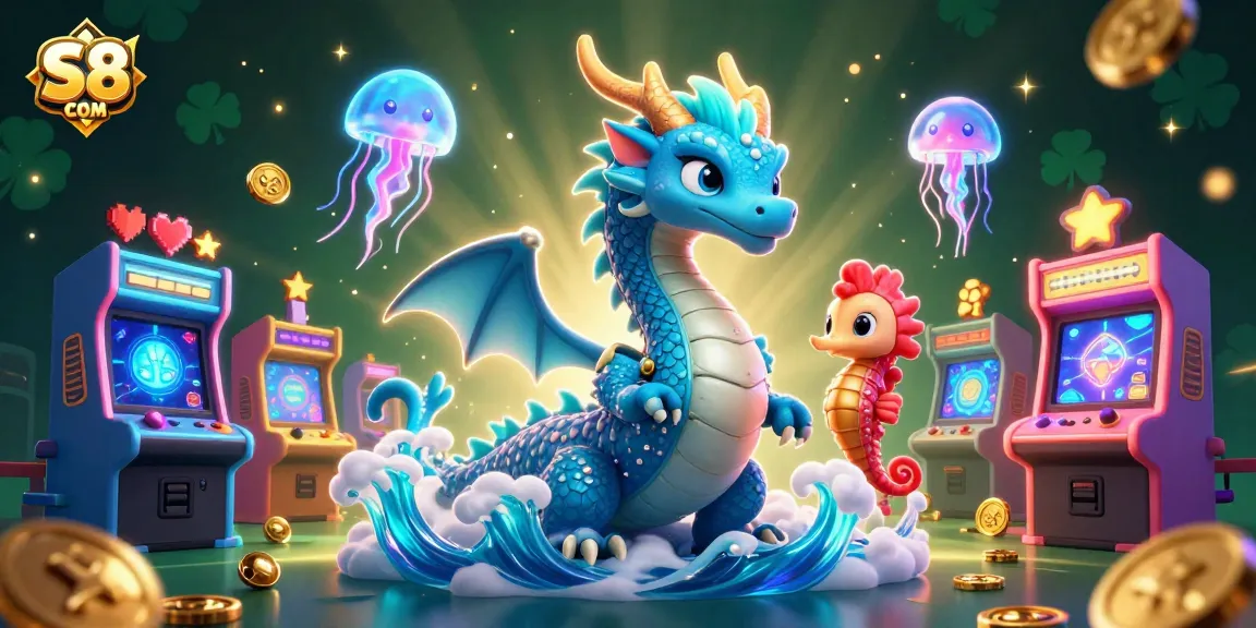 Engage with S8 COM's vibrant 3D casino experience featuring a dragon and knight.