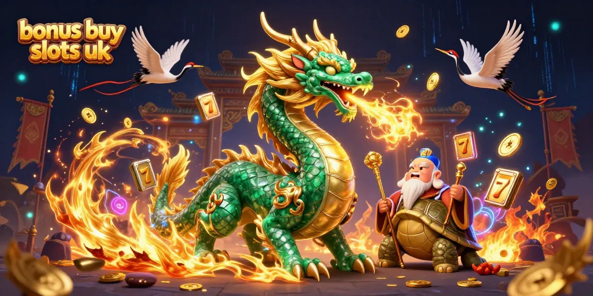 Experience bonus buy slots uk with vibrant dragons, dynamic slot reels, and gold coins swirling in the atmosphere.
