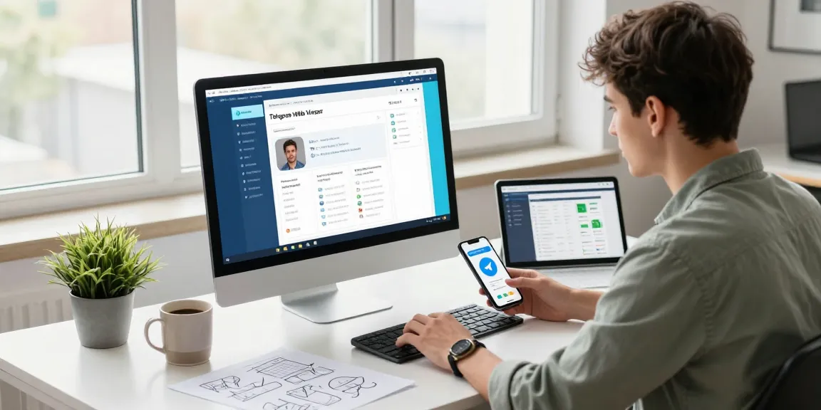 Person using Telegram Web Version in a modern workspace, focused on digital communication and collaboration.