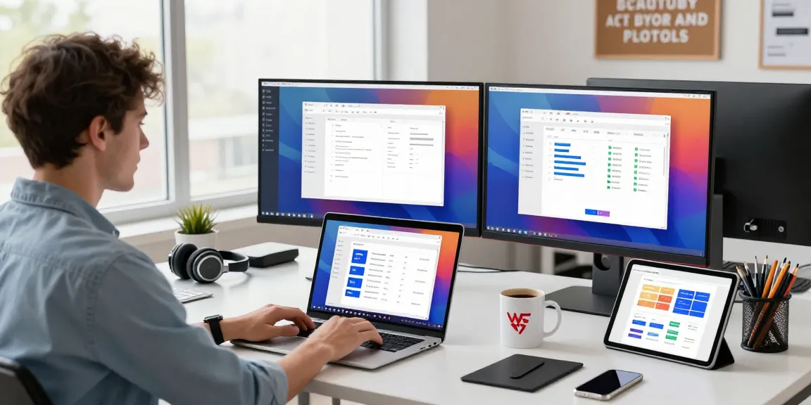Focused developer working in a modern office showcasing the WPS Official Website, reflecting tech productivity.