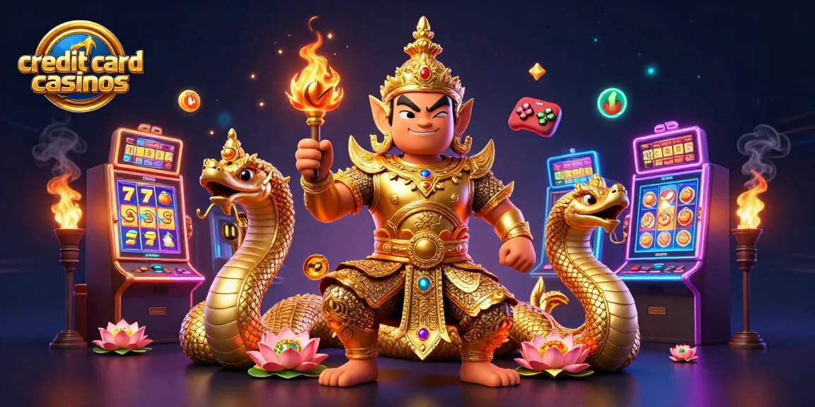 Experience the excitement of credit card casinos with vibrant slot machines and friendly guardian.