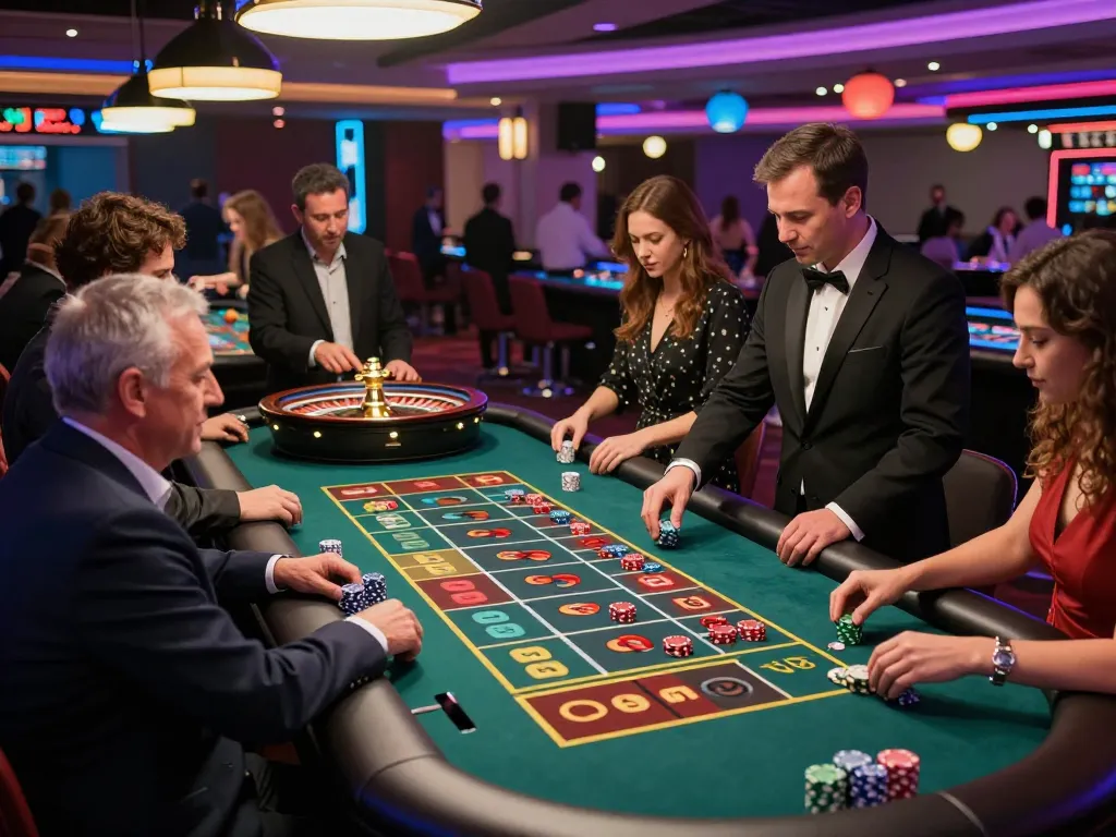 Nohu players placing bets on a roulette table in an upscale casino, showcasing an exciting gambling atmosphere.