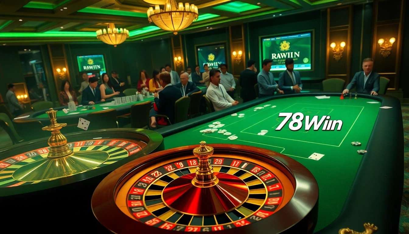 Engaging gameplay at Nhà cái 78Win with poker chips, cards, and a vibrant casino atmosphere.