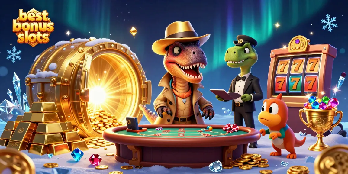 Experience the excitement of the best bonus buy slots in a lively casino scene with animated dinosaurs.