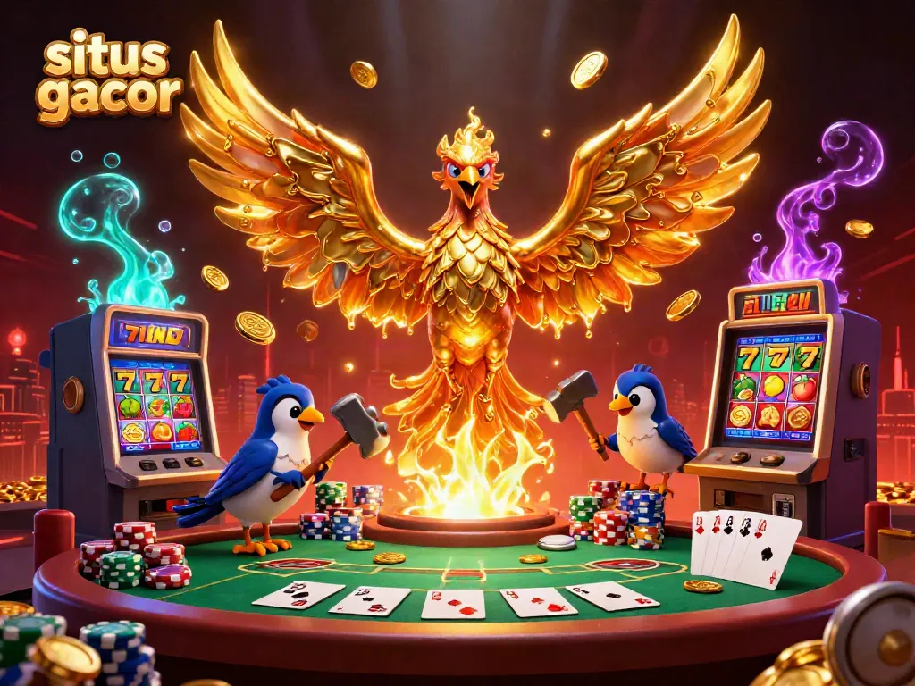 Experience the excitement of situs gacor with a molten phoenix and casino elements in action.