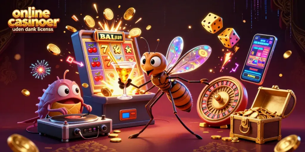 Engage in online casinoer uden dansk licens with an energetic casino scene featuring vibrant elements.