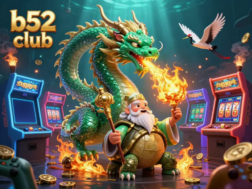 Experience thrilling wins at b52 club with vibrant game elements and mythical creatures.