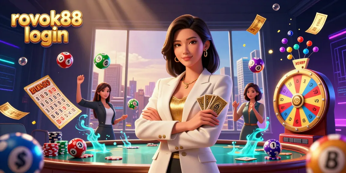 Engage with 'rokok88 login' in this vibrant 3D casino scene showcasing winning strategies.