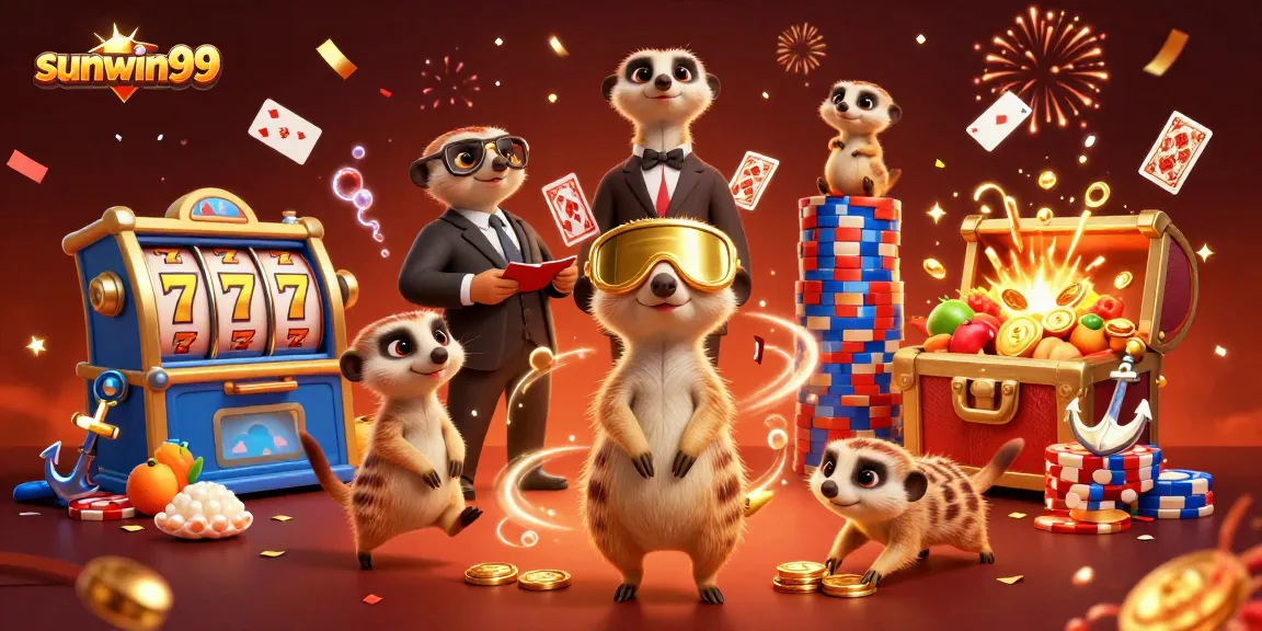 Engage in thrilling gameplay with sunwin99 as colorful meerkats animate a vibrant casino scene.
