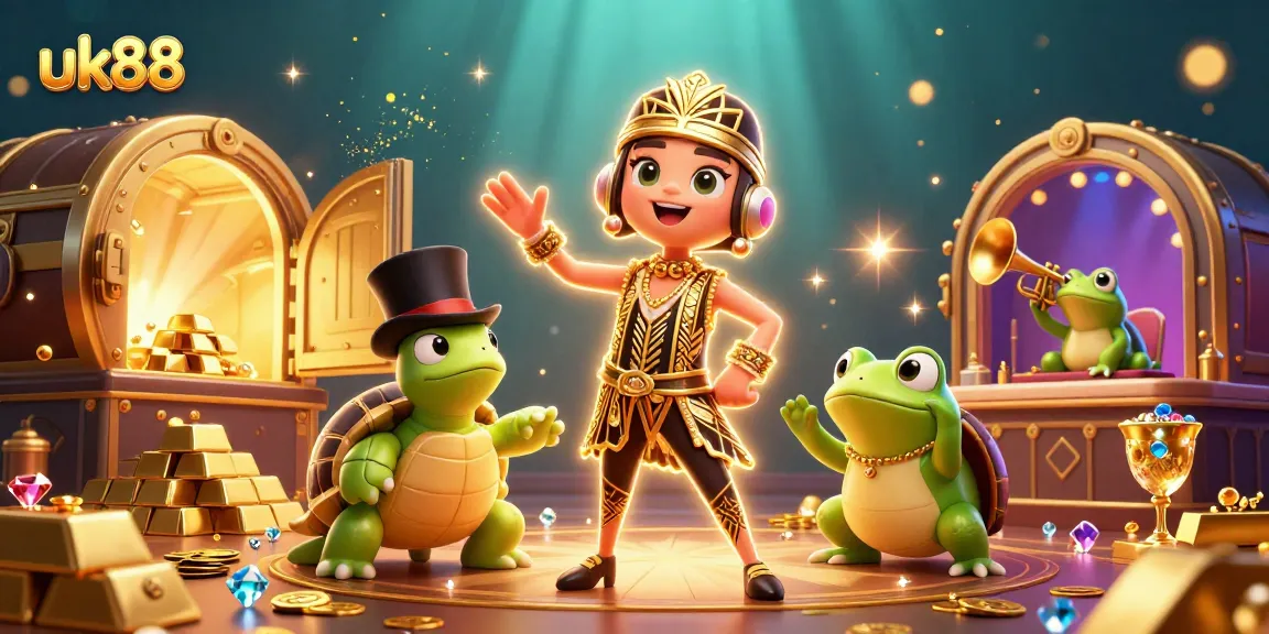 Engage in thrilling gameplay at uk88 with 3D cartoon characters amidst a treasure-filled casino.