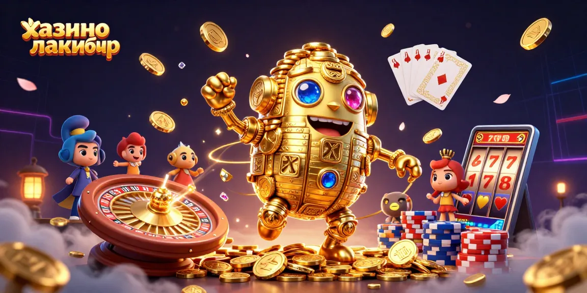 Play and win big at казино лакибир with a vibrant 3D cartoon illustration featuring unique game elements.