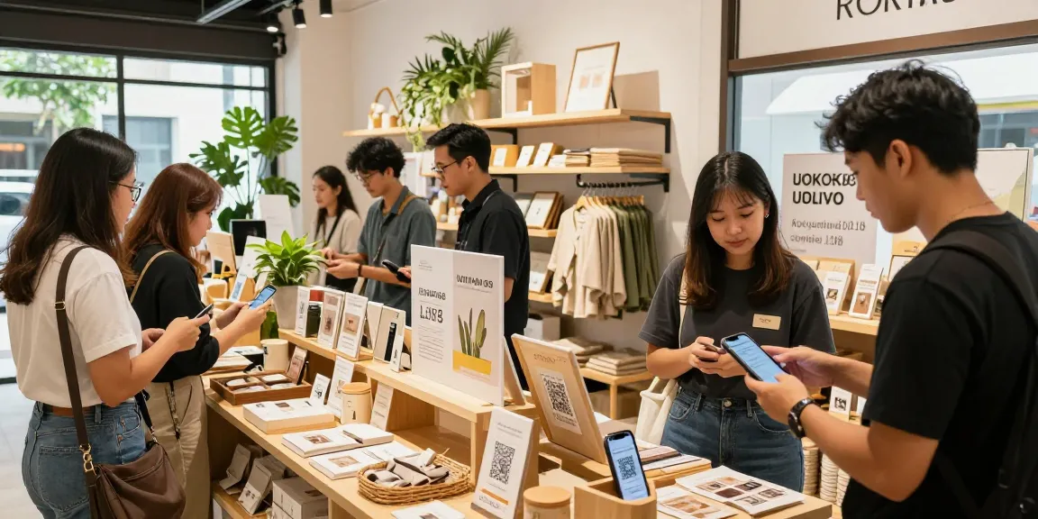 Shoppers exploring rokok88 rtp products in a vibrant e-commerce retail environment, supporting local brands.