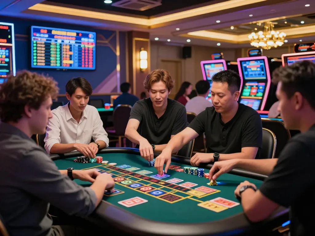 Tải sunwin in a lively casino setting where players enjoy Tài Xỉu game.
