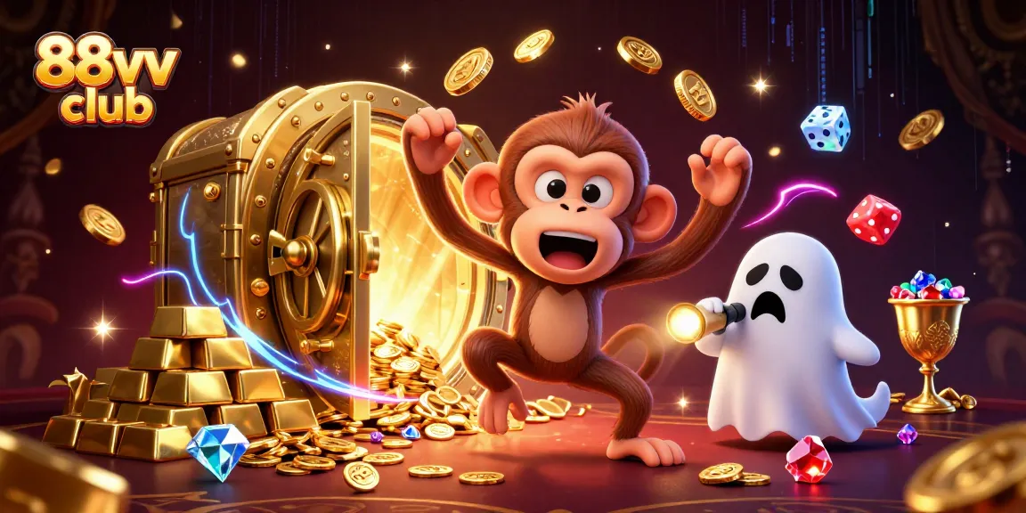 Experience thrilling gaming action at 88vv club in a vibrant haunted casino scene with treasures.