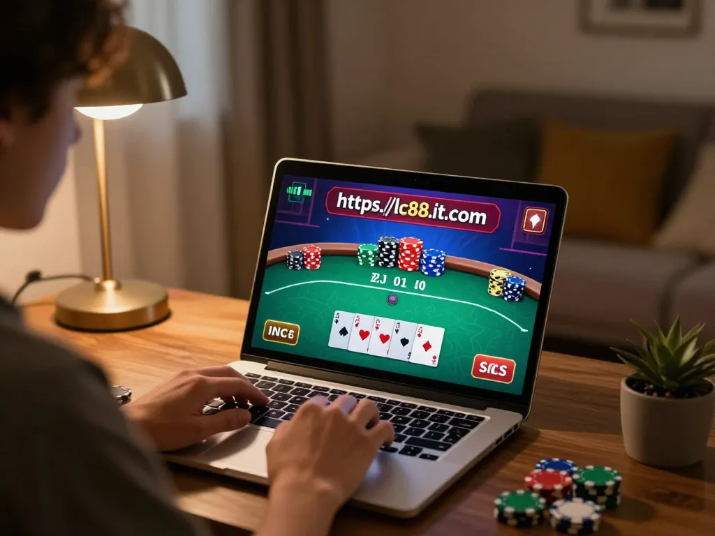 Engaged in online gaming at https://lc88.it.com/, this scene showcases strategic poker action.