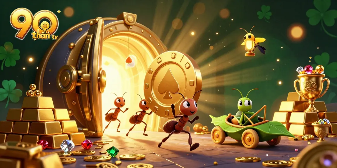 Enjoy vibrant action in 90 phút tv as ants run a heist with a golden poker chip in an exciting illustration.